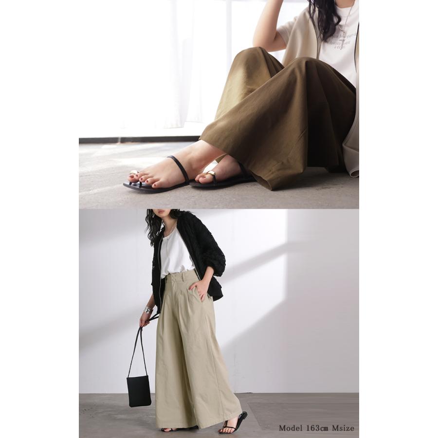 パンツ ワイドパンツ 綿麻 レディース ボトムス タックパンツ コットン リネン 綿 麻 ワイド ガウチョパンツ ストレート ロングパンツ ハイウエスト 体型カバー | HUG.U | 17