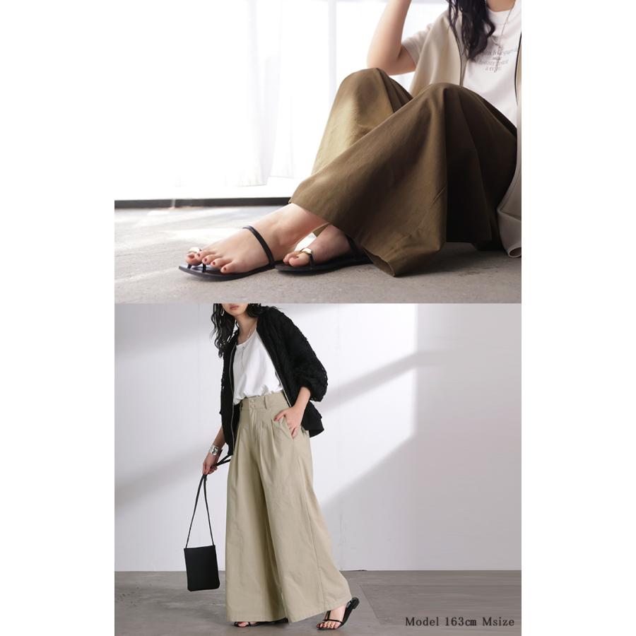 パンツ ワイドパンツ 綿麻 レディース ボトムス タックパンツ コットン リネン 綿 麻 ワイド ガウチョパンツ ストレート ロングパンツ ハイウエスト 体型カバー | HUG.U | 17