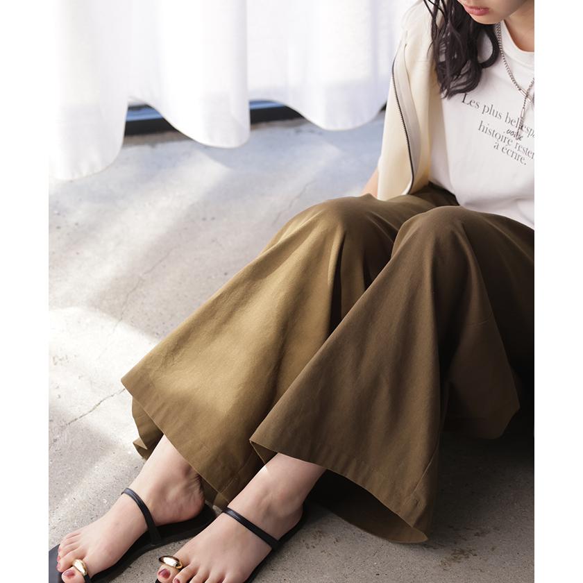 パンツ ワイドパンツ 綿麻 レディース ボトムス タックパンツ コットン リネン 綿 麻 ワイド ガウチョパンツ ストレート ロングパンツ ハイウエスト 体型カバー | HUG.U | 05