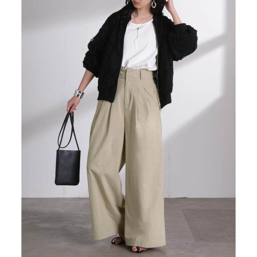 パンツ ワイドパンツ 綿麻 レディース ボトムス タックパンツ コットン リネン 綿 麻 ワイド ガウチョパンツ ストレート ロングパンツ ハイウエスト 体型カバー | HUG.U | 06
