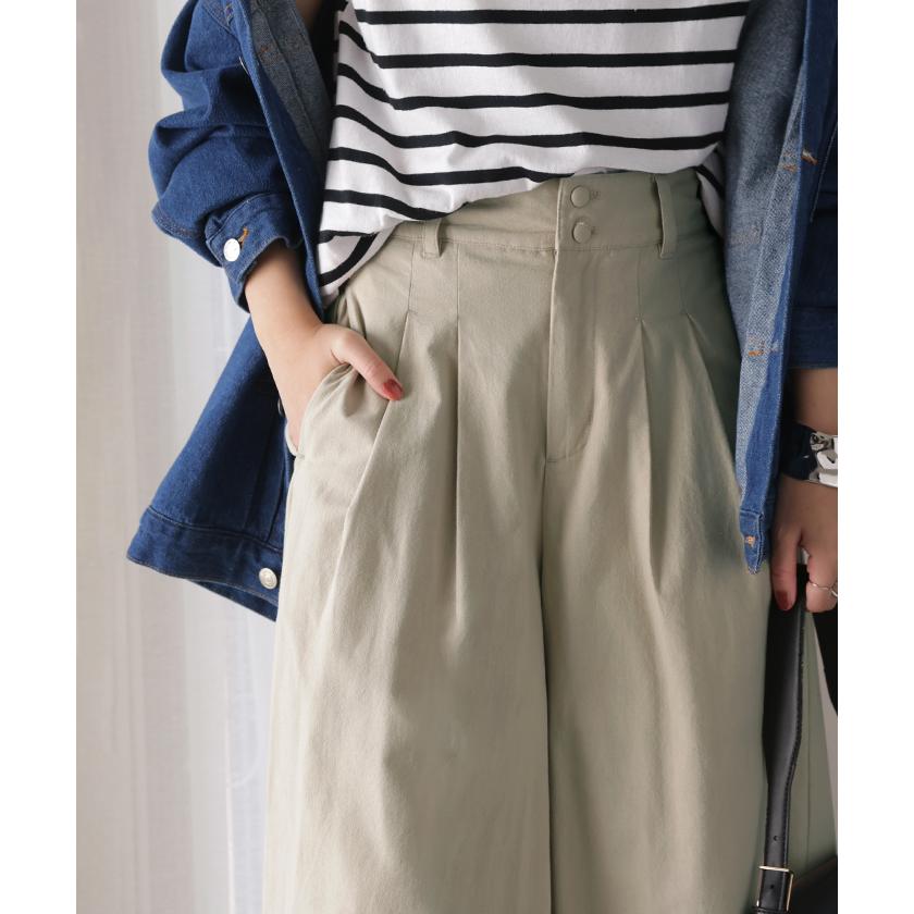 パンツ ワイドパンツ 綿麻 レディース ボトムス タックパンツ コットン リネン 綿 麻 ワイド ガウチョパンツ ストレート ロングパンツ ハイウエスト 体型カバー | HUG.U | 08