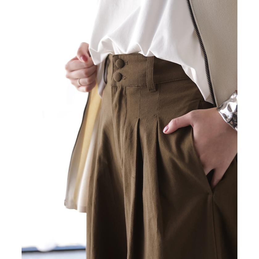 パンツ ワイドパンツ 綿麻 レディース ボトムス タックパンツ コットン リネン 綿 麻 ワイド ガウチョパンツ ストレート ロングパンツ ハイウエスト 体型カバー | HUG.U | 08