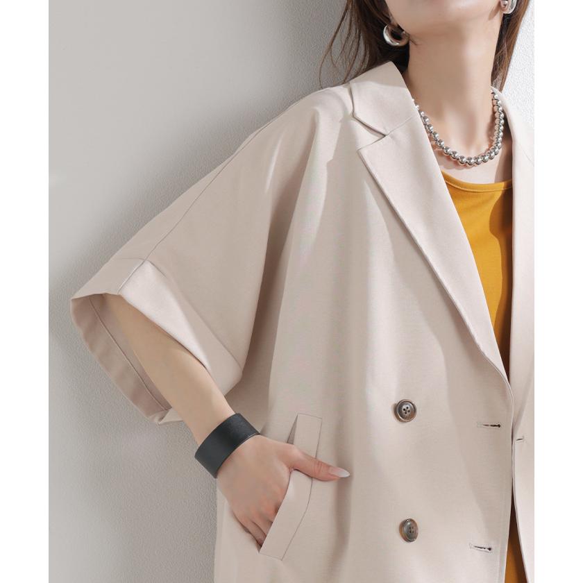 ジャケット 半袖 洗える テーラードジャケット レディース アウター マシンウォッシャブル リネン風 リネンタッチ 涼しい UVカット 遮蔽率95.6% 吸水速乾 | HUG.U | 22