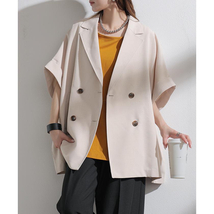 ジャケット 半袖 洗える テーラードジャケット レディース アウター マシンウォッシャブル リネン風 リネンタッチ 涼しい UVカット 遮蔽率95.6% 吸水速乾 | HUG.U | 07