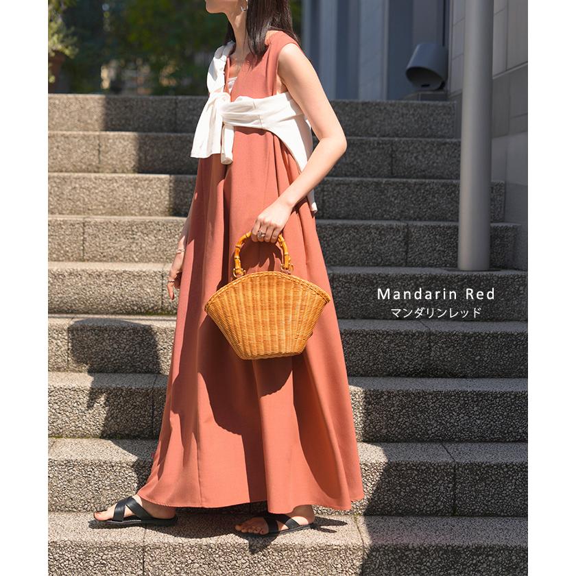 ワンピース 約30分で乾く 洗える ロング ロングワンピース レディース ワンピ ノースリーブ タンクトップ Vネック リネン風 リネンタッチ マシンウォッシャブル | HUG.U | 15