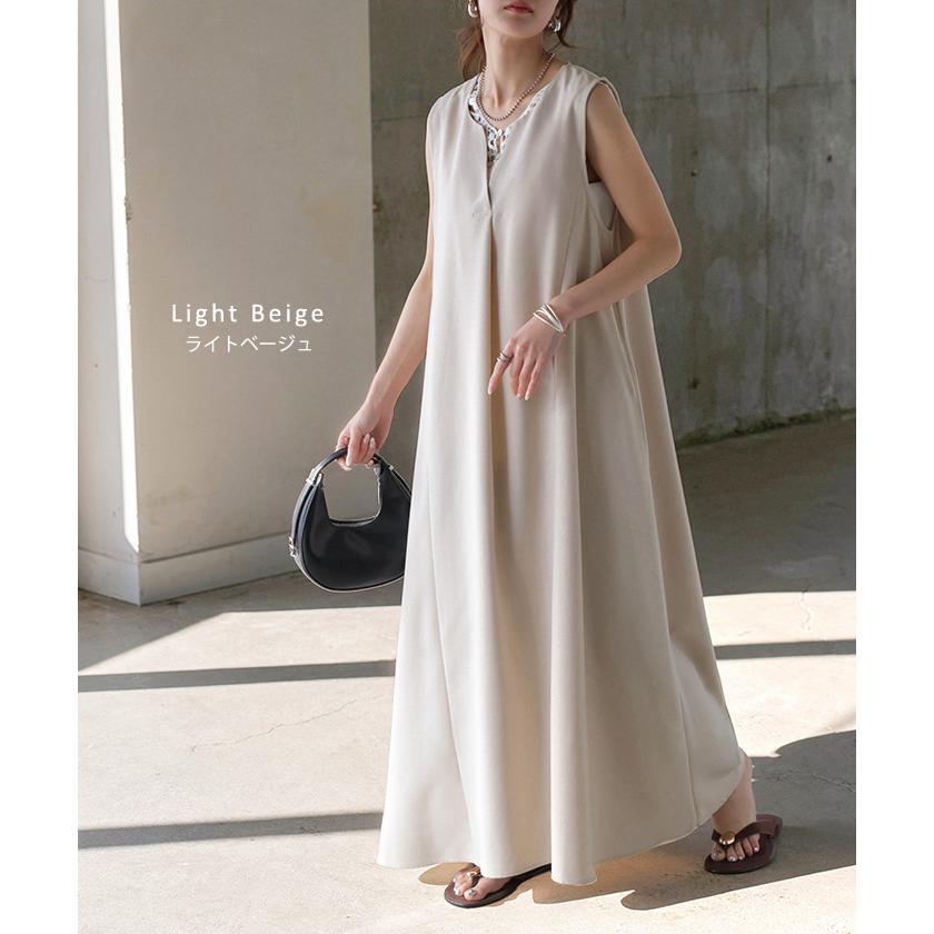 ワンピース 約30分で乾く 洗える ロング ロングワンピース レディース ワンピ ノースリーブ タンクトップ Vネック リネン風 リネンタッチ マシンウォッシャブル | HUG.U | 16