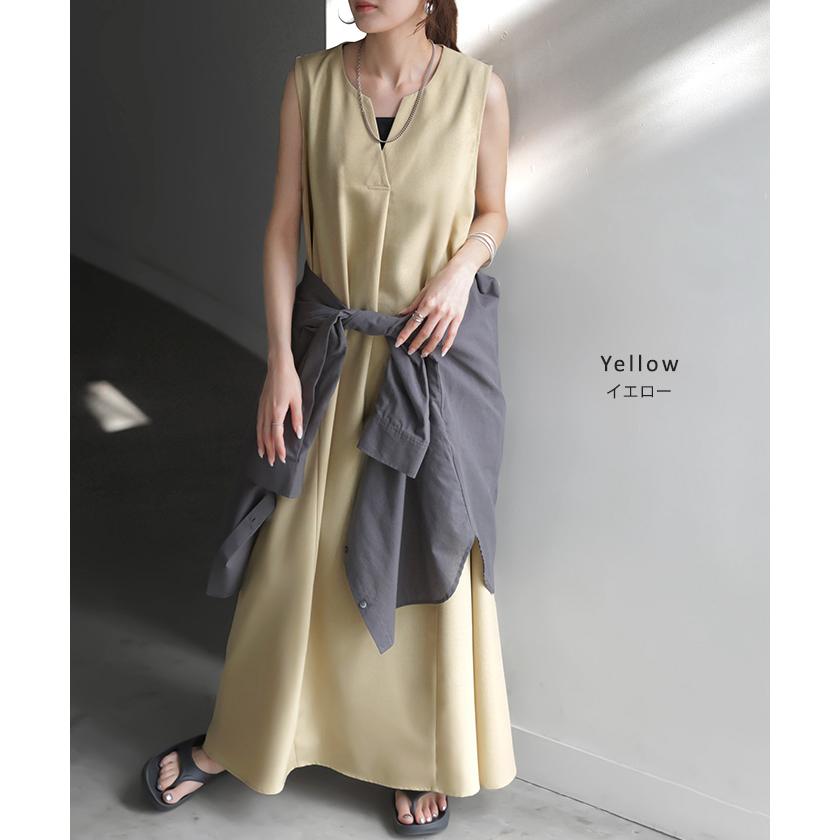 ワンピース 約30分で乾く 洗える ロング ロングワンピース レディース ワンピ ノースリーブ タンクトップ Vネック リネン風 リネンタッチ マシンウォッシャブル | HUG.U | 17