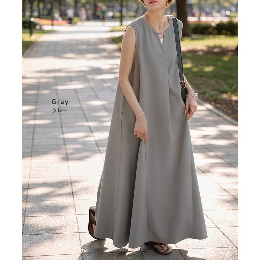 ワンピース 約30分で乾く 洗える ロング ロングワンピース レディース ワンピ ノースリーブ タンクトップ Vネック リネン風 リネンタッチ マシンウォッシャブル | HUG.U | 19