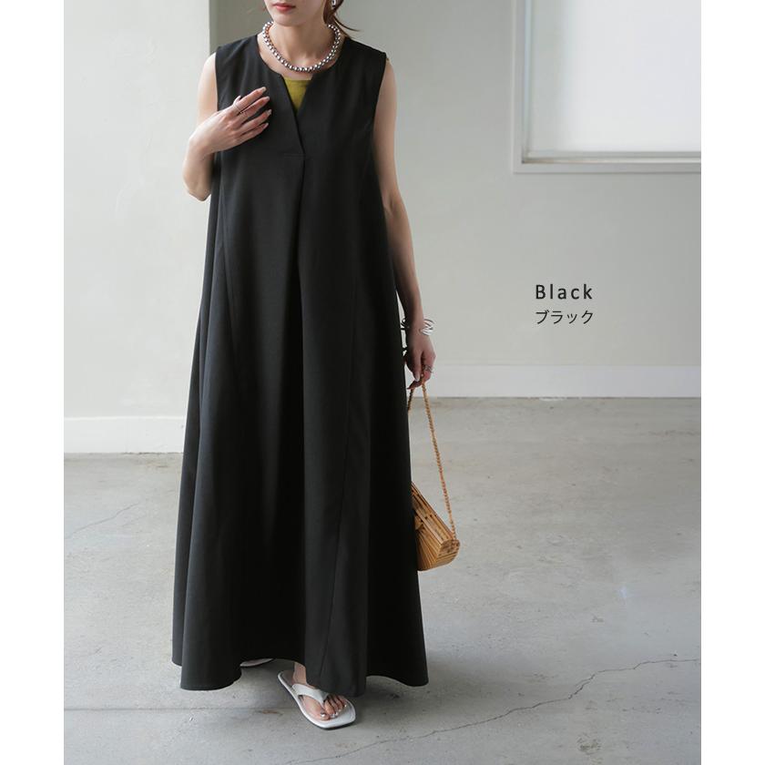 ワンピース 約30分で乾く 洗える ロング ロングワンピース レディース ワンピ ノースリーブ タンクトップ Vネック リネン風 リネンタッチ マシンウォッシャブル | HUG.U | 20