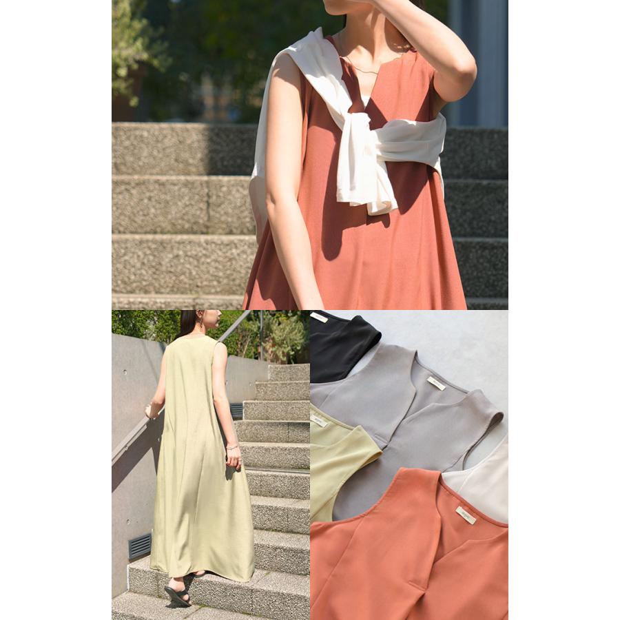 ワンピース 約30分で乾く 洗える ロング ロングワンピース レディース ワンピ ノースリーブ タンクトップ Vネック リネン風 リネンタッチ マシンウォッシャブル | HUG.U | 22