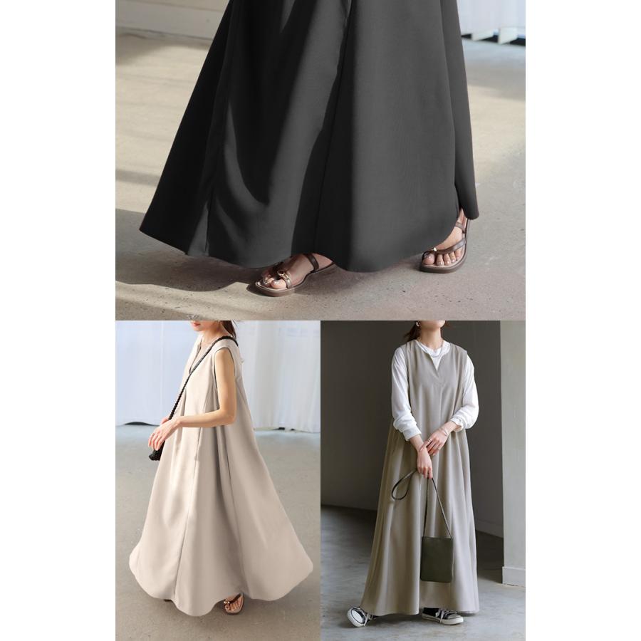 ワンピース 約30分で乾く 洗える ロング ロングワンピース レディース ワンピ ノースリーブ タンクトップ Vネック リネン風 リネンタッチ マシンウォッシャブル | HUG.U | 23