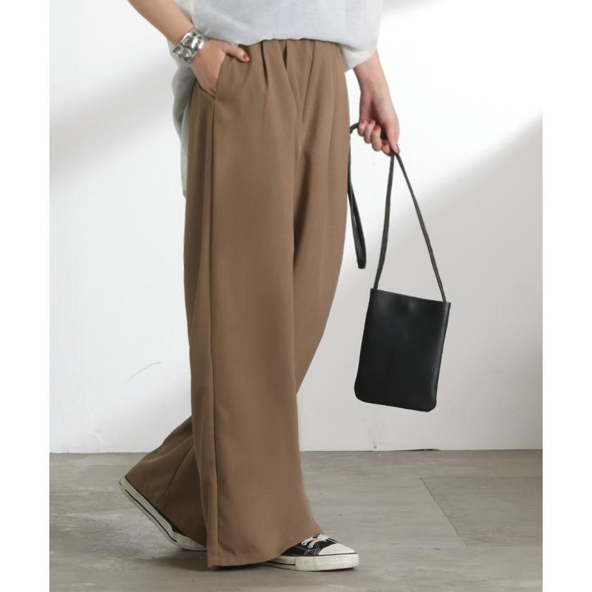 パンツ ワイド イージーケア 30分で乾く リネン ライク レディース ワイドパンツ ロング シワになりにくい UVカット 薄手 吸水速乾 ボトムス ボトム ストレート | HUG.U | 23