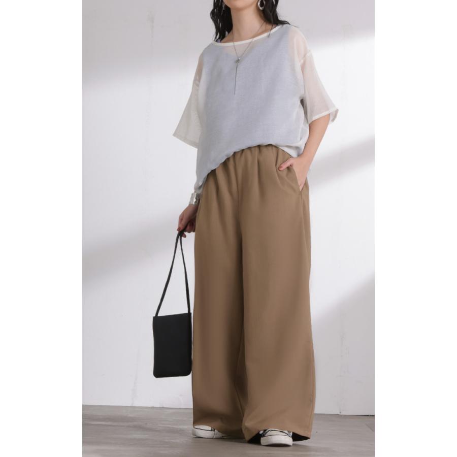 パンツ ワイド イージーケア 30分で乾く リネン ライク レディース ワイドパンツ ロング シワになりにくい UVカット 薄手 吸水速乾 ボトムス ボトム ストレート | HUG.U | 10