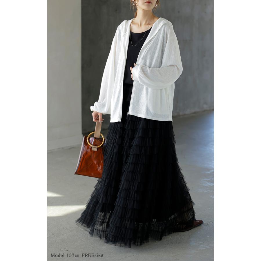 パーカー 薄手 カーディガン レディース ロング 長袖 UVカット フーディー ライトアウター 羽織 トップス シアー 透け サマーニット リブ ニット 紫外線対策 | HUG.U | 12