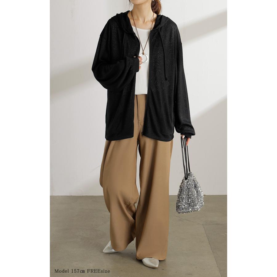 パーカー 薄手 カーディガン レディース ロング 長袖 UVカット フーディー ライトアウター 羽織 トップス シアー 透け サマーニット リブ ニット 紫外線対策 | HUG.U | 06