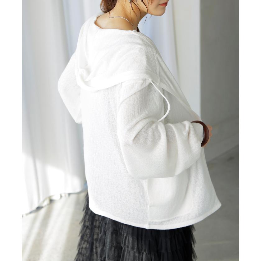 パーカー 薄手 カーディガン レディース ロング 長袖 UVカット フーディー ライトアウター 羽織 トップス シアー 透け サマーニット リブ ニット 紫外線対策 | HUG.U | 07