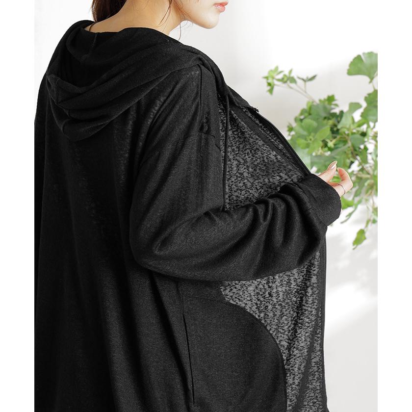 パーカー 薄手 カーディガン レディース ロング 長袖 UVカット フーディー ライトアウター 羽織 トップス シアー 透け サマーニット リブ ニット 紫外線対策 | HUG.U | 10