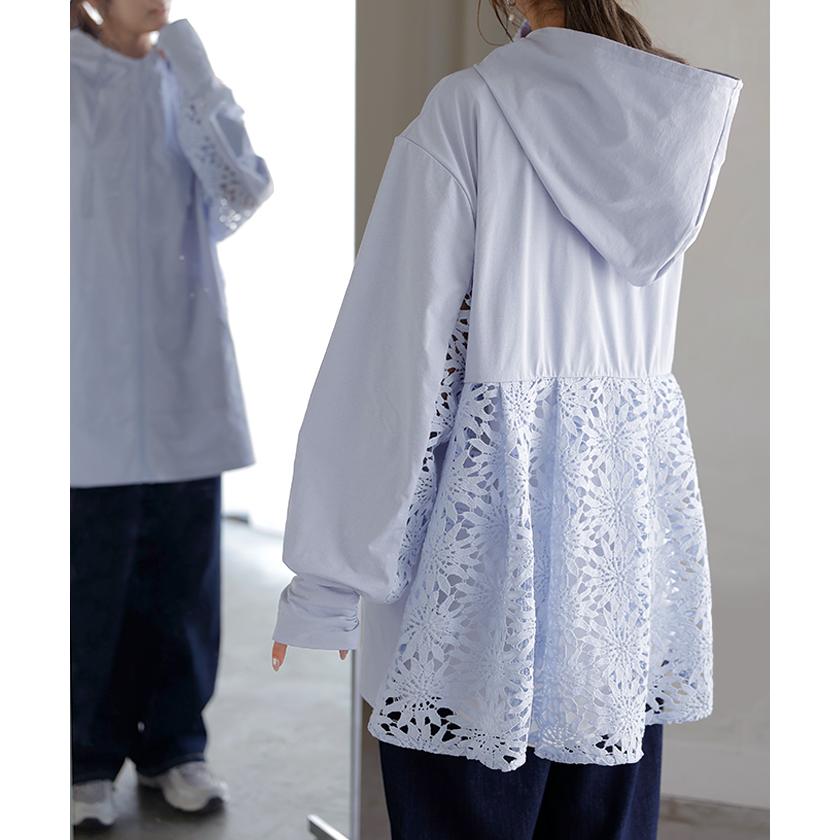 UVパーカー レース 遮へい率99.4% レディース 接触冷感 アウター 涼しい UVカット ひんやり 抗菌 吸水速乾 薄手 パーカー 指穴 フード ロング レイヤード | HUG.U | 12