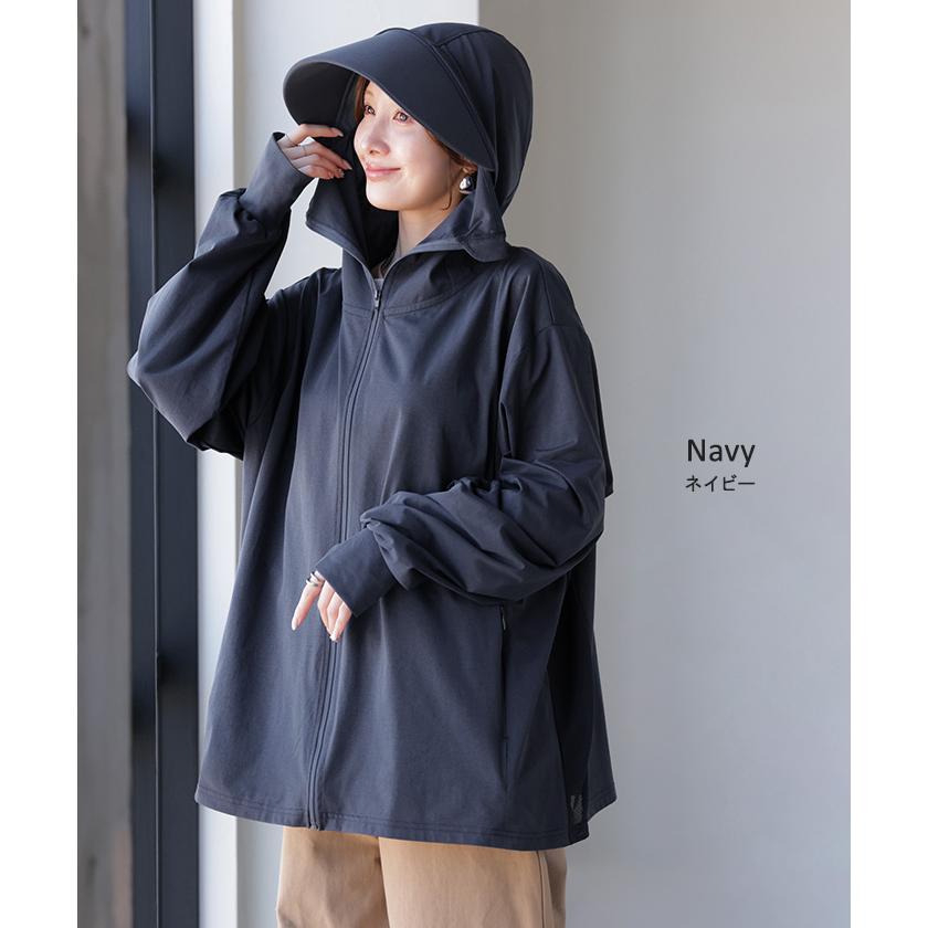 UVカットパーカー つば付き UVカット パーカー 涼しい チュニック アウター レディース ライトアウター トップス フード フーディー | HUG.U | 21