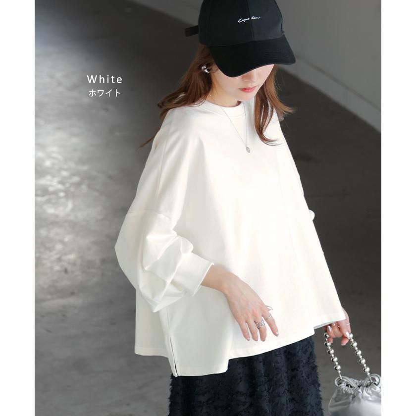 プルオーバー Tシャツ以上スウェット未満 ロンT スウェット レディース トップス 綿100% Tシャツ 長袖 トレーナー リブ ボリューム袖 カットソー 体型カバー | HUG.U | 27