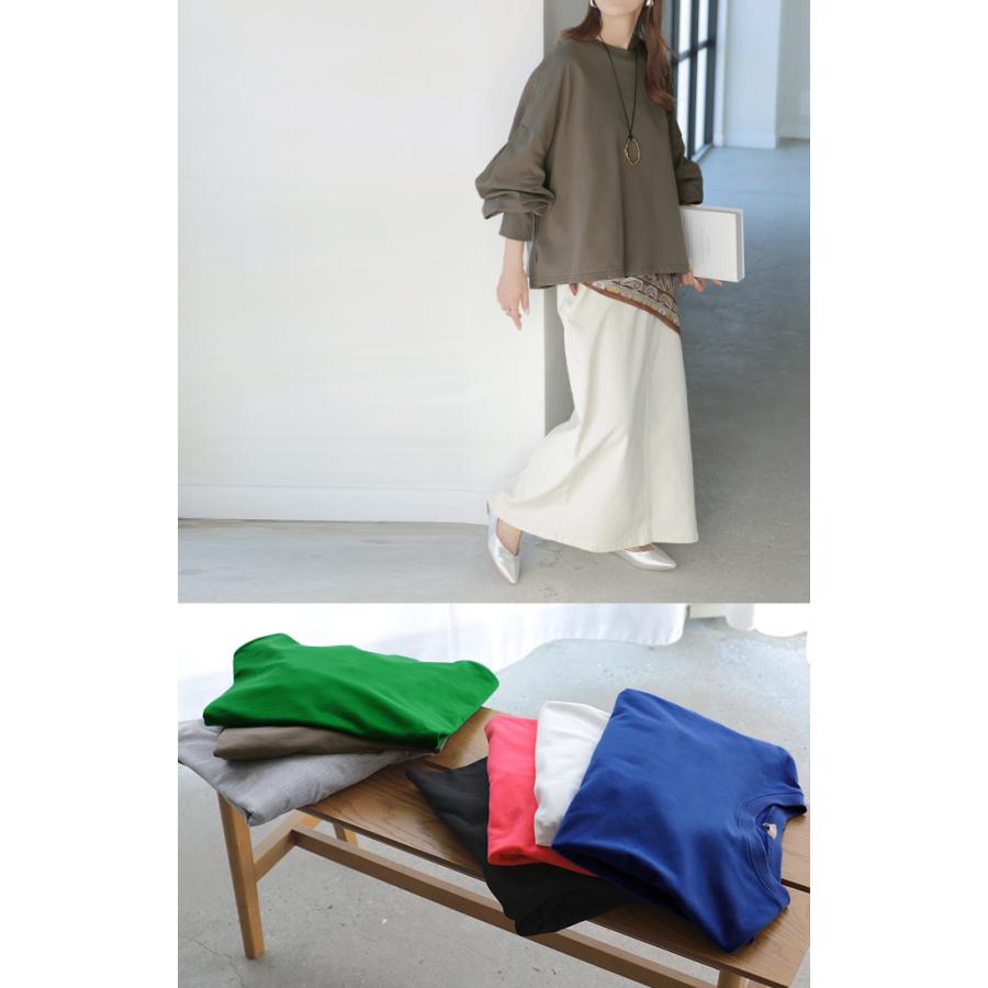 プルオーバー Tシャツ以上スウェット未満 ロンT スウェット レディース トップス 綿100% Tシャツ 長袖 トレーナー リブ ボリューム袖 カットソー 体型カバー | HUG.U | 26