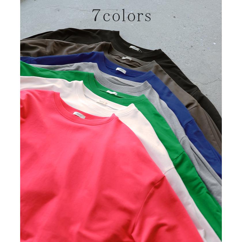 プルオーバー Tシャツ以上スウェット未満 ロンT スウェット レディース トップス 綿100% Tシャツ 長袖 トレーナー リブ ボリューム袖 カットソー 体型カバー | HUG.U | 14