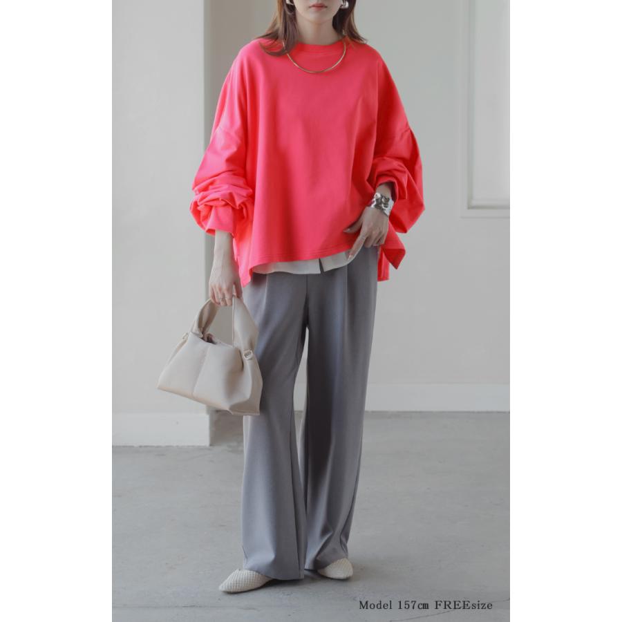 プルオーバー Tシャツ以上スウェット未満 ロンT スウェット レディース トップス 綿100% Tシャツ 長袖 トレーナー リブ ボリューム袖 カットソー 体型カバー | HUG.U | 15