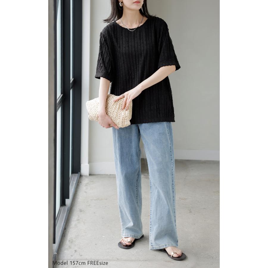 Tシャツ カットソー 半袖 立体 フリル レディース トップス ティーシャツ チュニック フリルTシャツ クルーネック プルオーバー ライン | HUG.U | 06