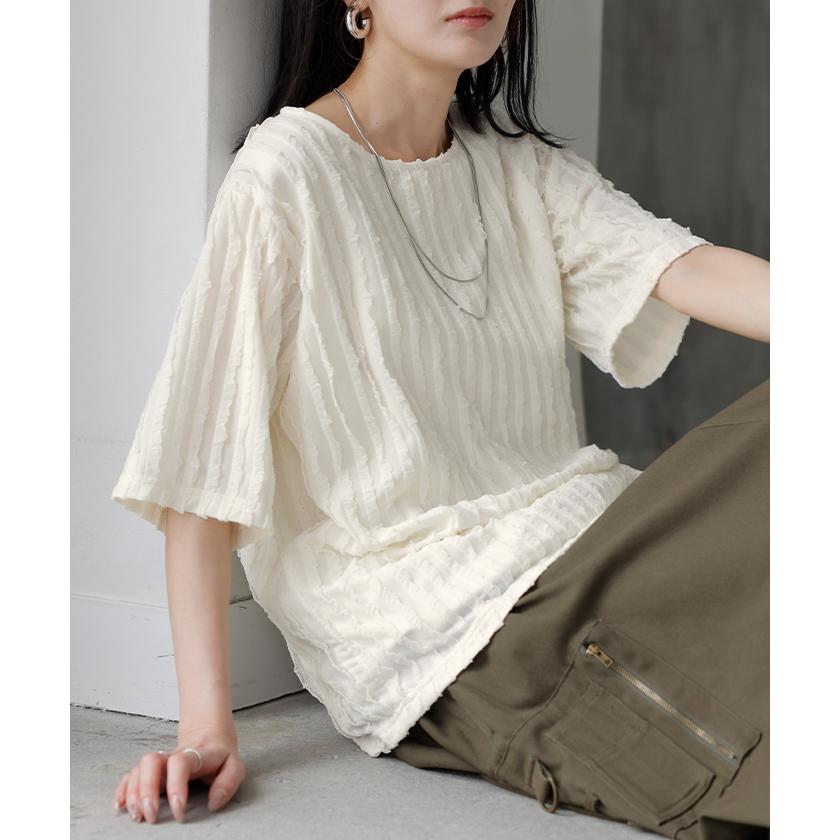 Tシャツ カットソー 半袖 立体 フリル レディース トップス ティーシャツ チュニック フリルTシャツ クルーネック プルオーバー ライン | HUG.U | 07
