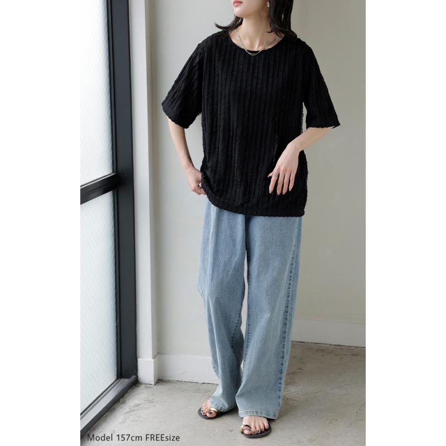 Tシャツ カットソー 半袖 立体 フリル レディース トップス ティーシャツ チュニック フリルTシャツ クルーネック プルオーバー ライン | HUG.U | 10