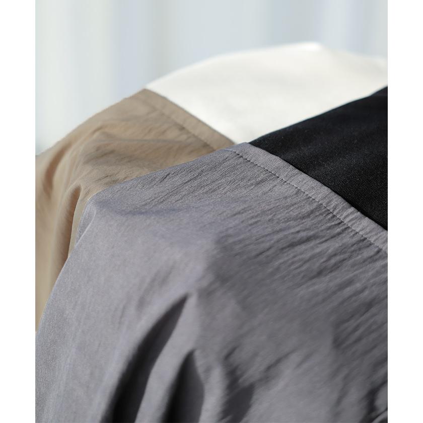 Tシャツ バックプリーツ 異素材 MIX レディース トップス カットソー ドッキング Uネック プリーツ 半袖 タック ふんわり 軽い 切り替え デザイン 通気性 ボタン | HUG.U | 17