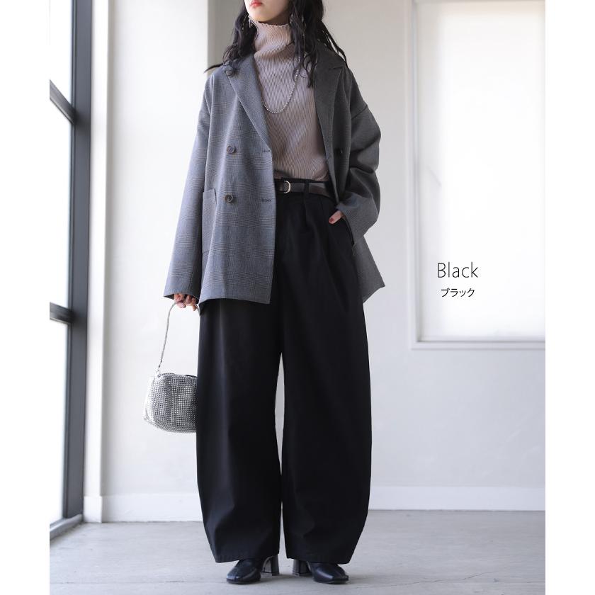 パンツ バレルレッグ レディース ストレッチ ボトムス カーブパンツ 綿 混 テーパード バレルパンツ タックパンツ インタック 体型カバー 脚長 ハイウエスト | HUG.U | 15