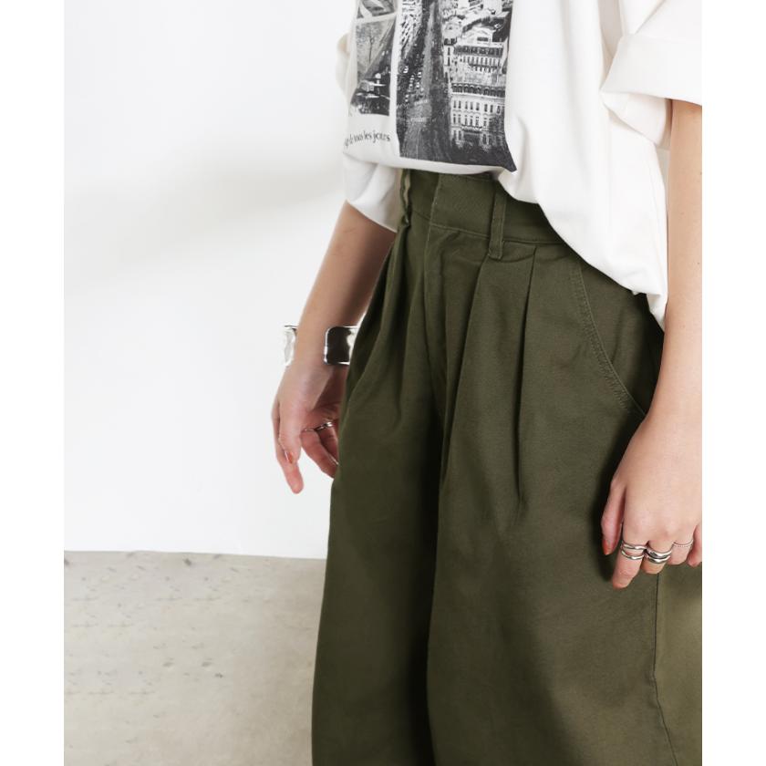 パンツ バレルレッグ レディース ストレッチ ボトムス カーブパンツ 綿 混 テーパード バレルパンツ タックパンツ インタック 体型カバー 脚長 ハイウエスト | HUG.U | 18