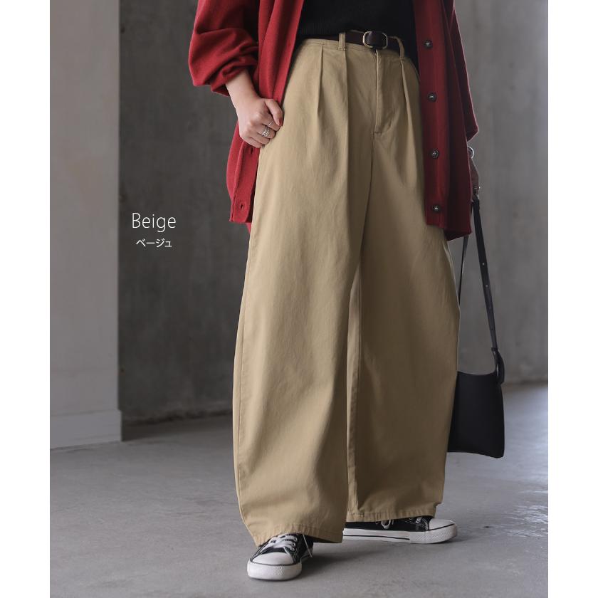 パンツ バレルレッグ レディース ストレッチ ボトムス カーブパンツ 綿 混 テーパード バレルパンツ タックパンツ インタック 体型カバー 脚長 ハイウエスト | HUG.U | 18