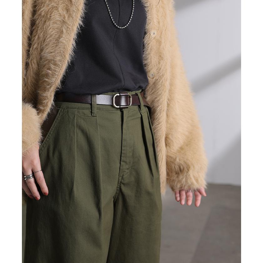 パンツ バレルレッグ レディース ストレッチ ボトムス カーブパンツ 綿 混 テーパード バレルパンツ タックパンツ インタック 体型カバー 脚長 ハイウエスト | HUG.U | 19