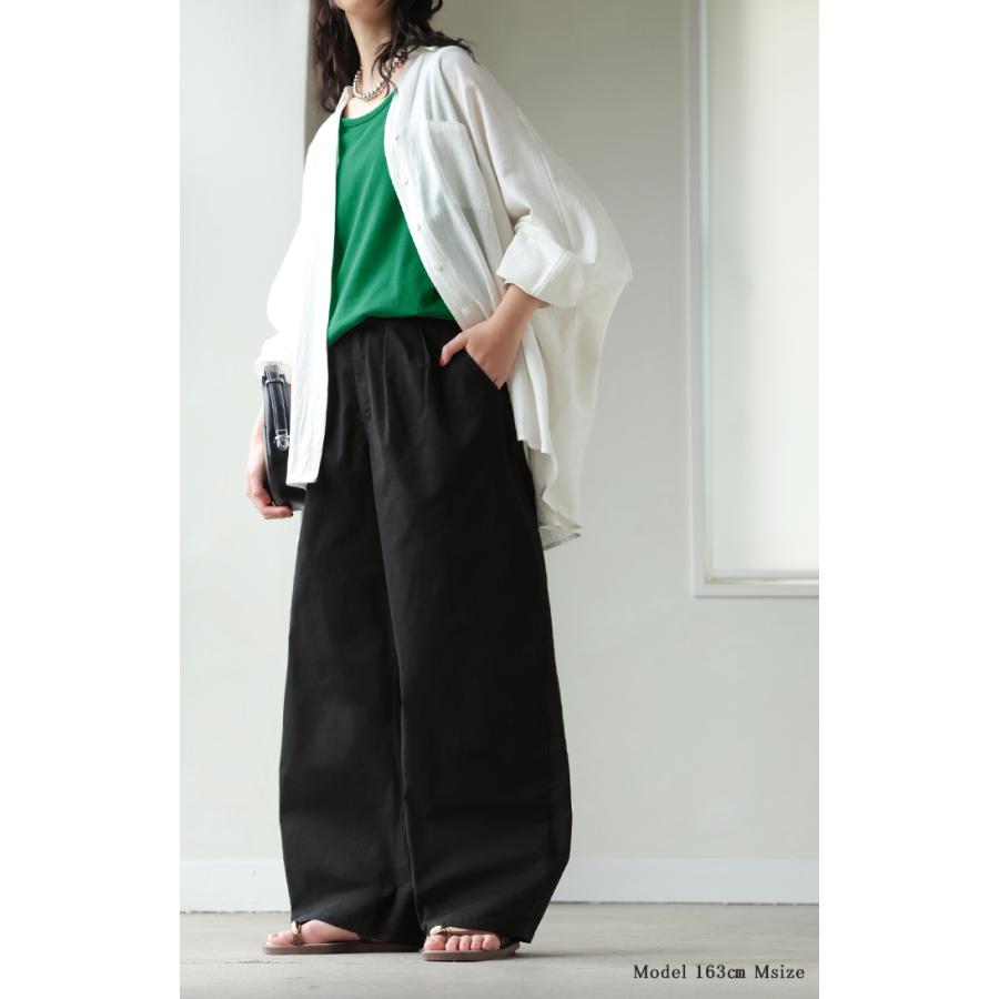 パンツ バレルレッグ レディース ストレッチ ボトムス カーブパンツ 綿 混 テーパード バレルパンツ タックパンツ インタック 体型カバー 脚長 ハイウエスト | HUG.U | 06