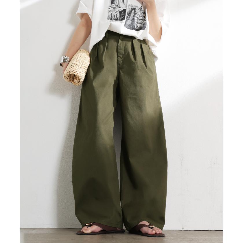 パンツ バレルレッグ レディース ストレッチ ボトムス カーブパンツ 綿 混 テーパード バレルパンツ タックパンツ インタック 体型カバー 脚長 ハイウエスト | HUG.U | 08