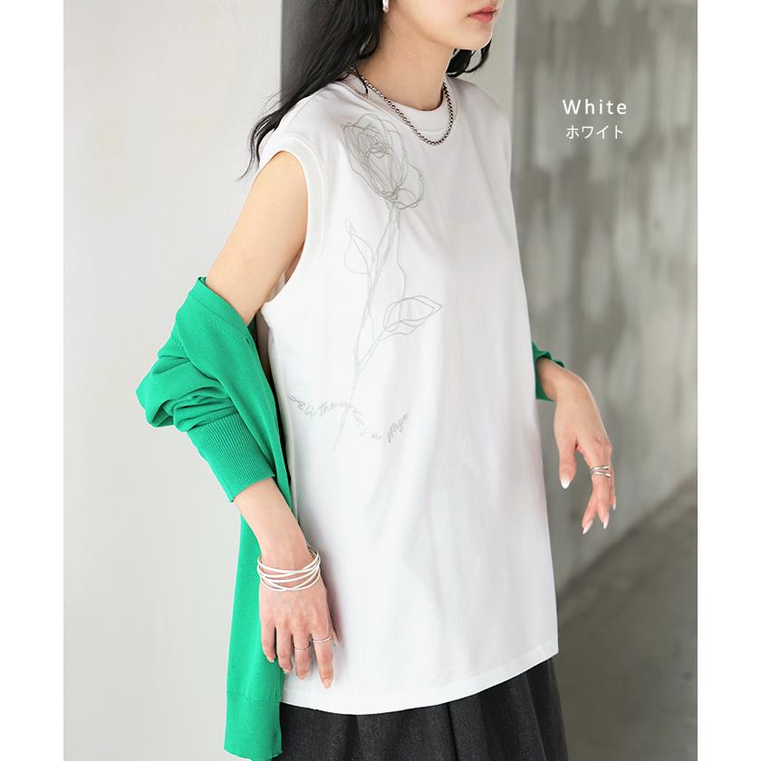 タンクトップ 刺繍 花柄 トップス レディース ストレッチ ノースリーブ カットソー チュニック フラワー インナー レイヤード きれいめ ゆったり 体型カバー | HUG.U | 14