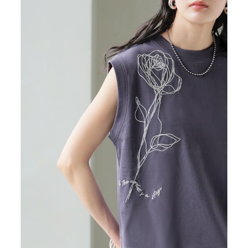 タンクトップ 刺繍 花柄 トップス レディース ストレッチ ノースリーブ カットソー チュニック フラワー インナー レイヤード きれいめ ゆったり 体型カバー | HUG.U | 08