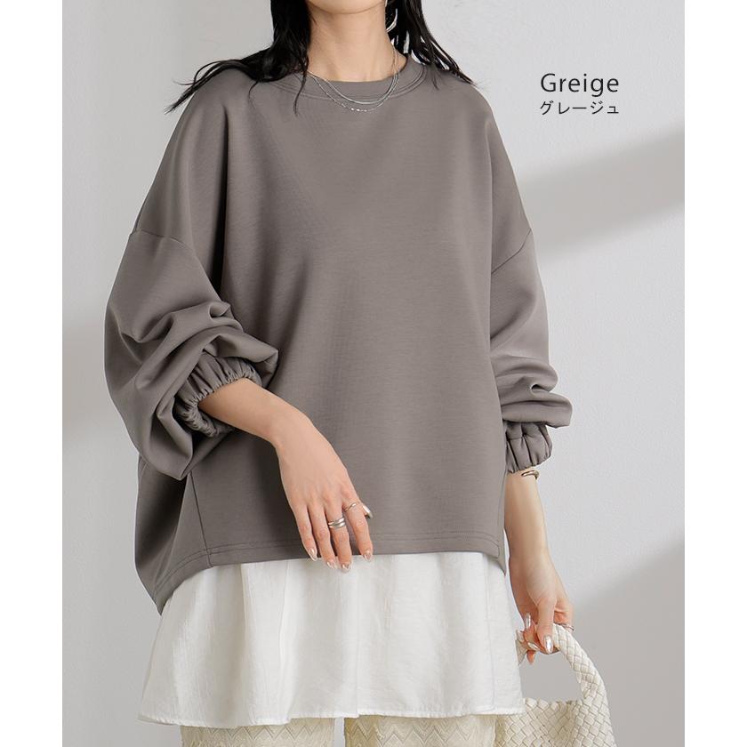 スウェット キャミ 2点セット レディース トップス キャミソール インナー タンク トレーナー ポンチ プルオーバー ボリュームスリーブ 付け裾 長袖 | HUG.U | 17