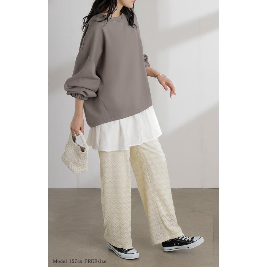 スウェット キャミ 2点セット レディース トップス キャミソール インナー タンク トレーナー ポンチ プルオーバー ボリュームスリーブ 付け裾 長袖 | HUG.U | 19