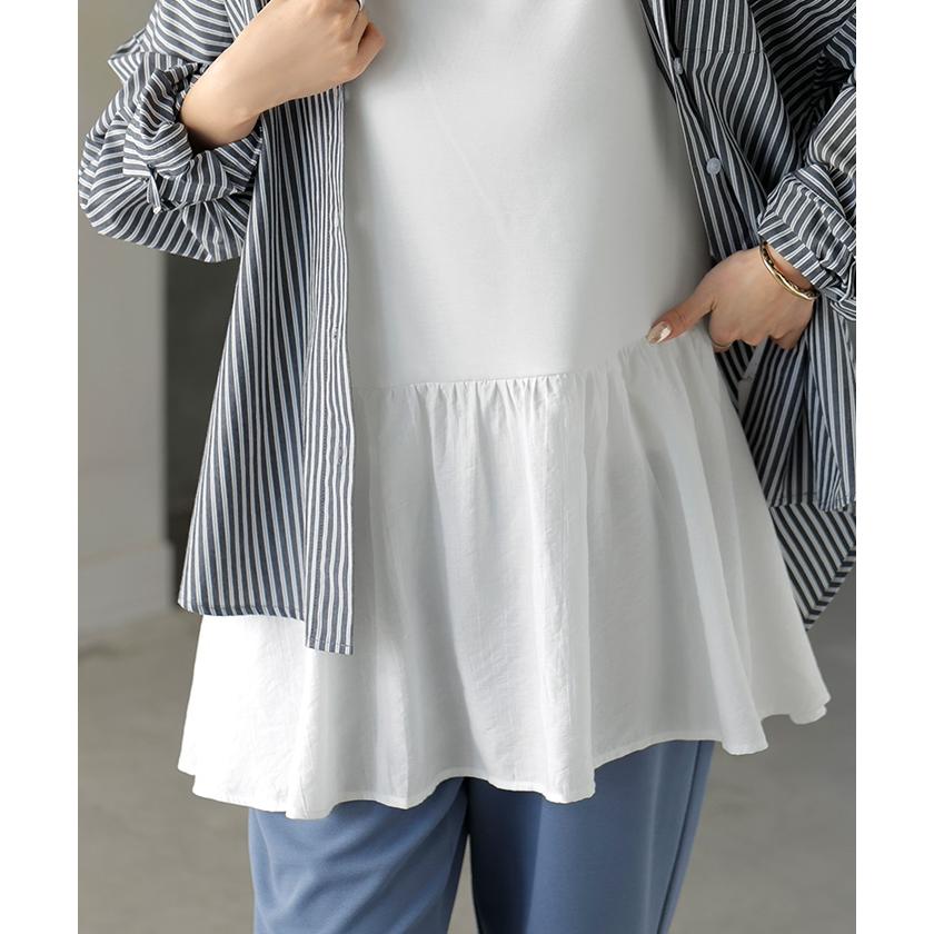 スウェット キャミ 2点セット レディース トップス キャミソール インナー タンク トレーナー ポンチ プルオーバー ボリュームスリーブ 付け裾 長袖 | HUG.U | 22