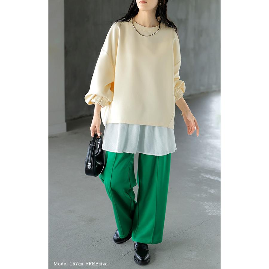 スウェット キャミ 2点セット レディース トップス キャミソール インナー タンク トレーナー ポンチ プルオーバー ボリュームスリーブ 付け裾 長袖 | HUG.U | 07