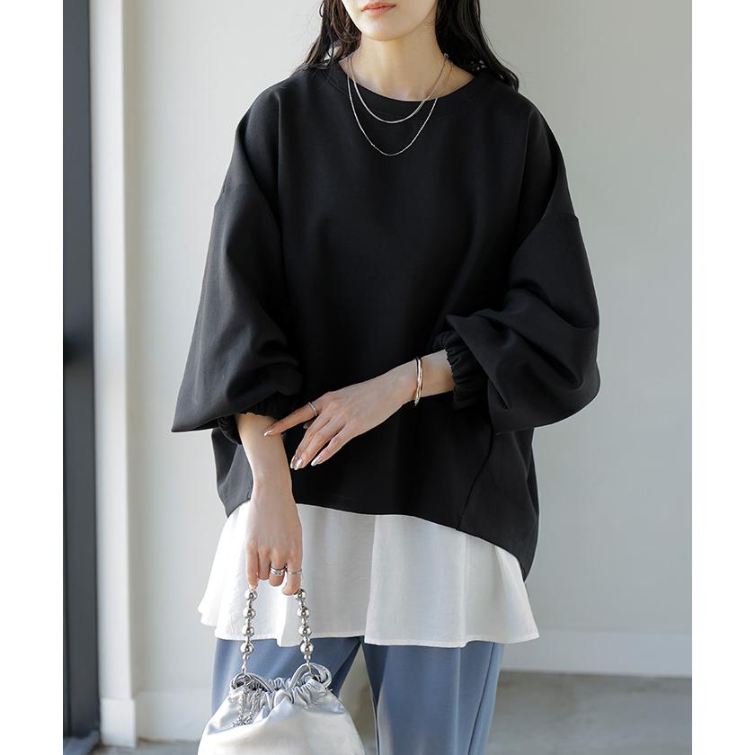 スウェット キャミ 2点セット レディース トップス キャミソール インナー タンク トレーナー ポンチ プルオーバー ボリュームスリーブ 付け裾 長袖 | HUG.U | 08