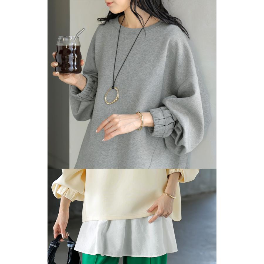 スウェット キャミ 2点セット レディース トップス キャミソール インナー タンク トレーナー ポンチ プルオーバー ボリュームスリーブ 付け裾 長袖 | HUG.U | 10