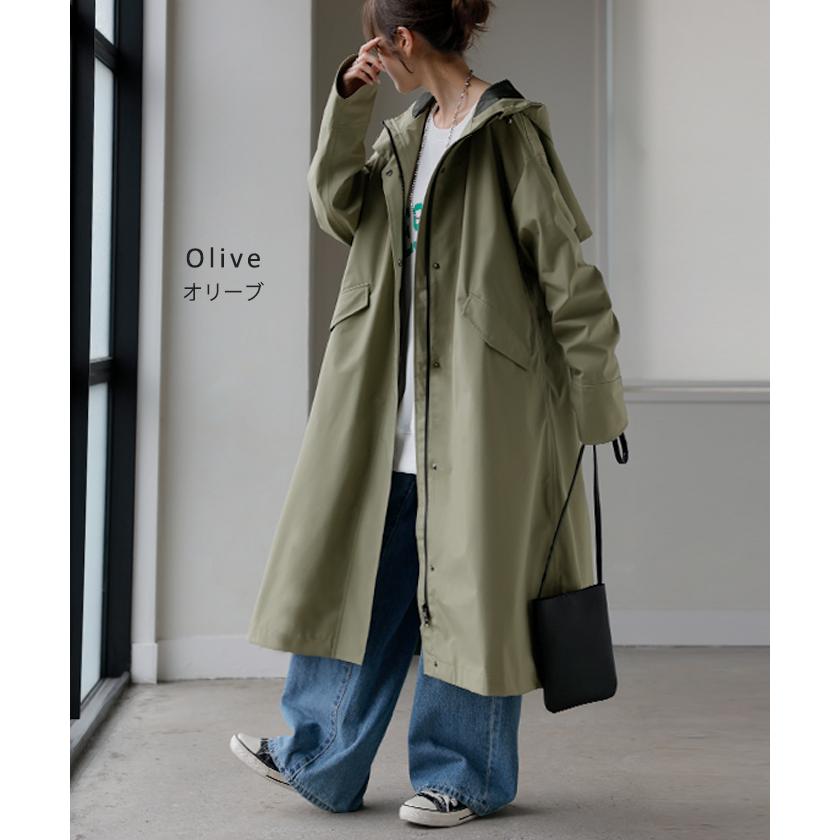 レインコート コート ロング レディース アウター 自転車 体型カバー リュック対応 通勤 通学 カッパ 雨具 撥水 ロングコート レインウェア スプリングコート | HUG.U | 12