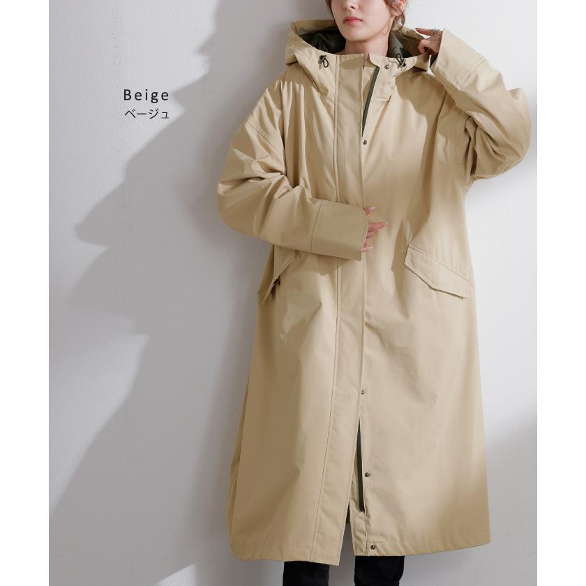 レインコート コート ロング レディース アウター 自転車 体型カバー リュック対応 通勤 通学 カッパ 雨具 撥水 ロングコート レインウェア スプリングコート | HUG.U | 13