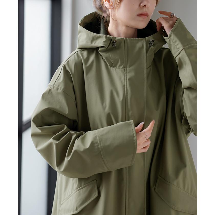 レインコート コート ロング レディース アウター 自転車 体型カバー リュック対応 通勤 通学 カッパ 雨具 撥水 ロングコート レインウェア スプリングコート | HUG.U | 16