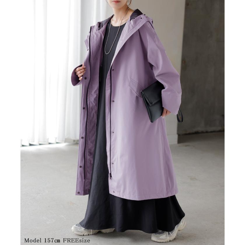 レインコート コート ロング レディース アウター 自転車 体型カバー リュック対応 通勤 通学 カッパ 雨具 撥水 ロングコート レインウェア スプリングコート | HUG.U | 18