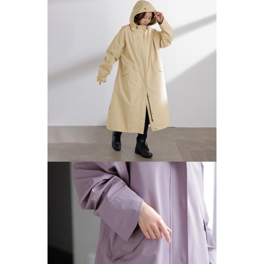レインコート コート ロング レディース アウター 自転車 体型カバー リュック対応 通勤 通学 カッパ 雨具 撥水 ロングコート レインウェア スプリングコート | HUG.U | 19
